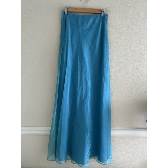 Laundry By Shelli Segal Y2K Turquoise Blue Maxi Skirt High Rise Iridescent Fairy - Picture 1 of 12